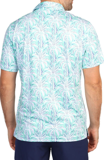 $80 TailerByrd Men's Palm Tree Print Performance Polo- Sea Foam - Small - New