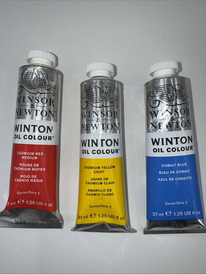Combo Of 3 Winsor and Newton Winton Oil Colour 1.25 oz. Cadmium Red,Yellow,Blue