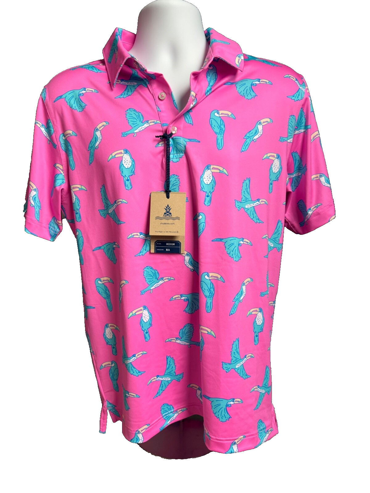 $60 Chubbies Men's-The Toucan Do It Performance Polo 2.0-Pink Multivolor-Medium