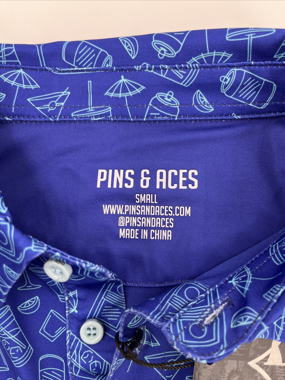 $70 Pins & Aces Men’s Happy Hour Performance Stretch Polo-Blue Bonnet-Small-New