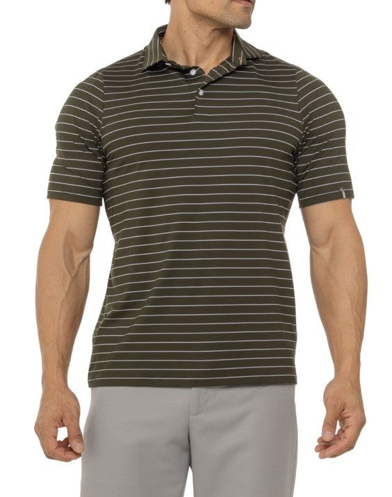 $99 Kjus Men’s Soren Golf Polo Striped Performance Shirt- Khaki -Size: 50/Medium