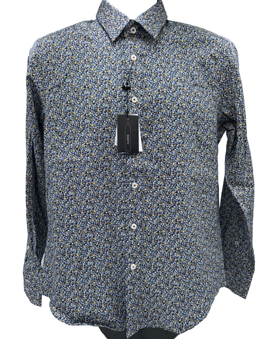 $125 Quieti Men's Floral Long Sleeve Button Up Shirt - Navy - Small - New Tags