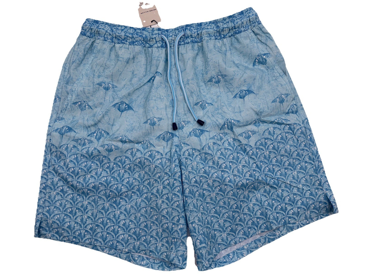 $100 Peter Millar Men’s Tropical Stingray Swim Trunks - Blue- Small - NWT