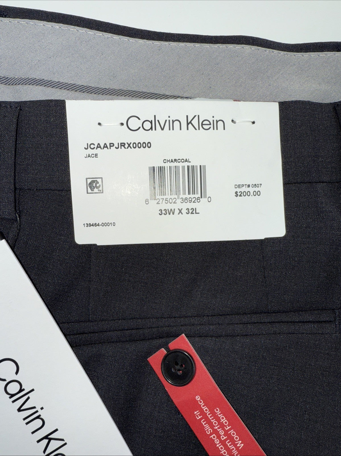 $200 Calvin Klein Men's Jace Suit Pant - Charcoal Grey - 33W x 32L - New Tags