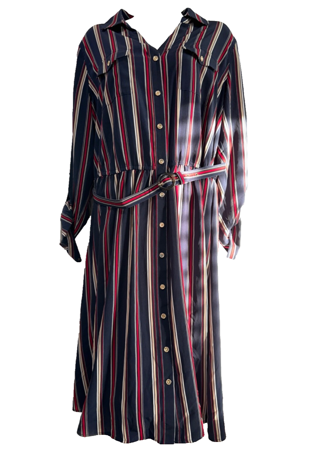 $110 Charter Club Women's Striped Drawstring Dress- Deepest Navy - Size 14-New
