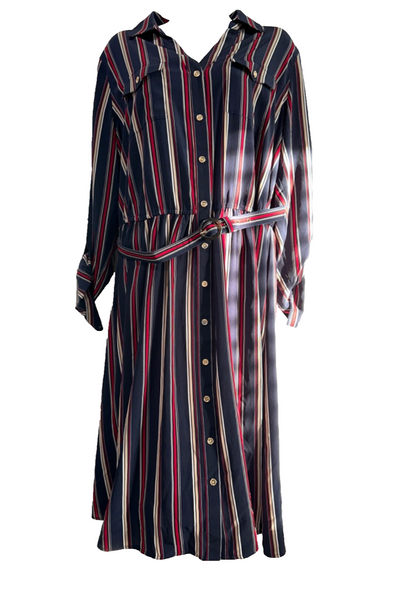 $110 Charter Club Women's Striped Drawstring Dress- Deepest Navy - Size 14-New