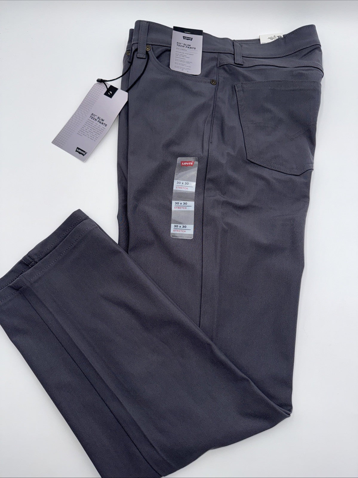 $70 Levi's Men's 511 Slim Tech Pants Stretch A92130010- Grey- 30W 30L - New Tag
