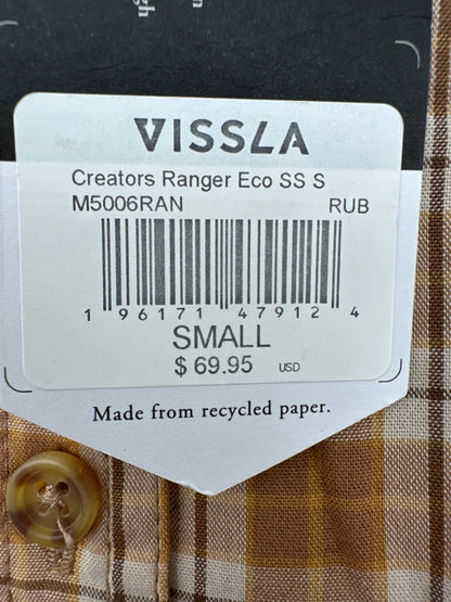 L$70 Vissla Men's Creators Ranger Eco SS Button Down Shirt - Brown/Yellow- New
