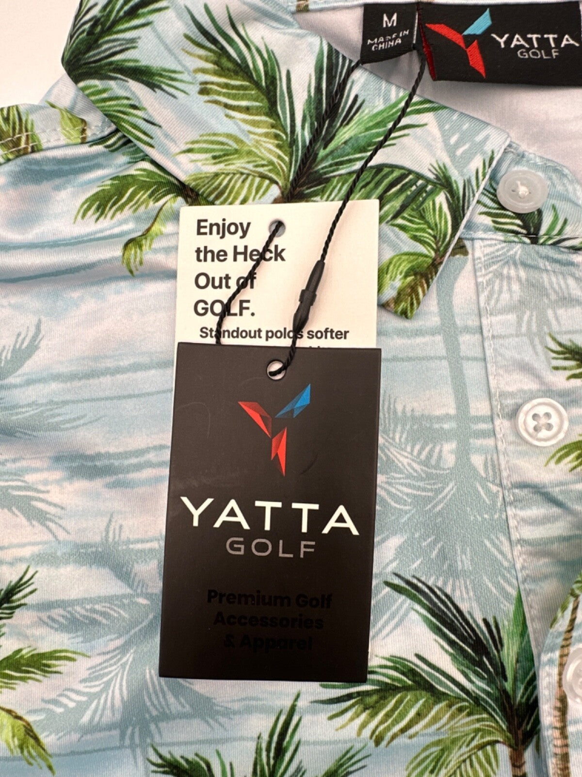 $40 Yatta Golf Men’s 3 Button Polo Shirt - Makani Olu Olu Print - Medium - New