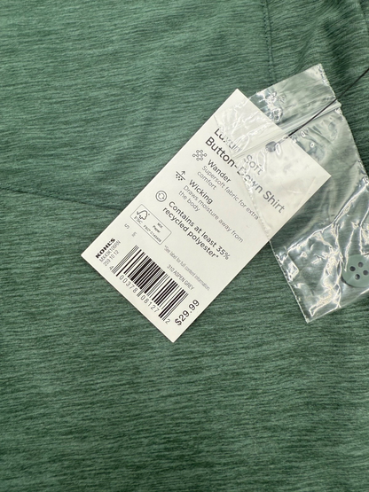 $30 FLX Men’s-Luxury Soft Button-Down Shirt-Green-Small-New Tag