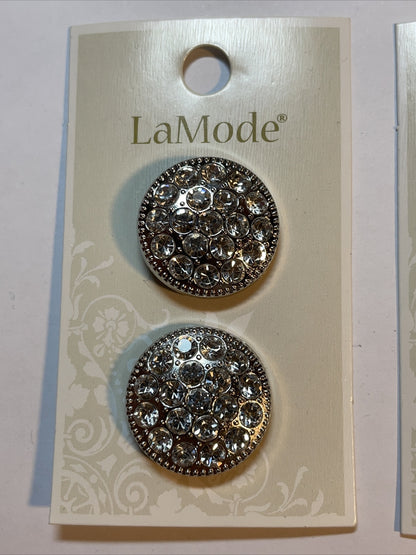 Lot Of 2 Cards La Mode rhinestones 7/8”  Buttons 400060069 Flower 2-Count