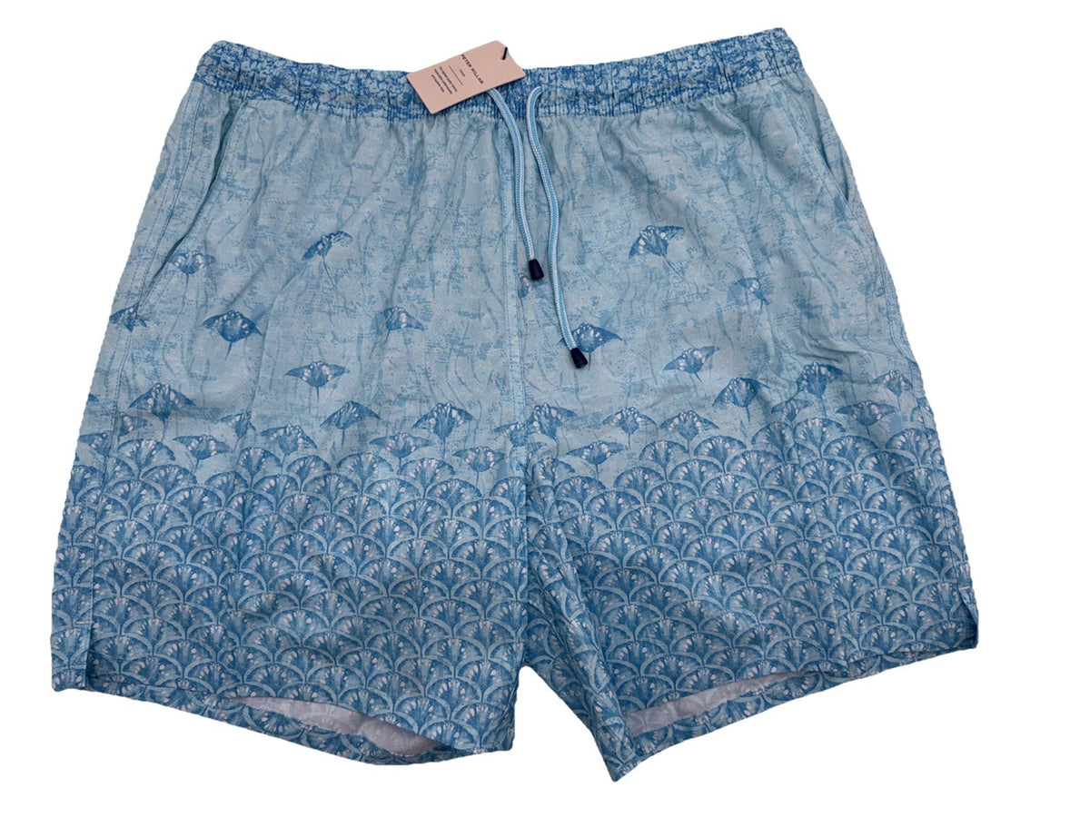 $100 Peter Millar Men’s Tropical Stingray Swim Trunks - Blue- Large- NWT