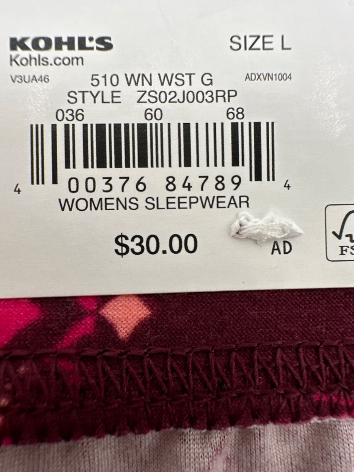Sonoma Women's Pajama Pants - ZS02J003RP- Maroon - Large - New With Tags