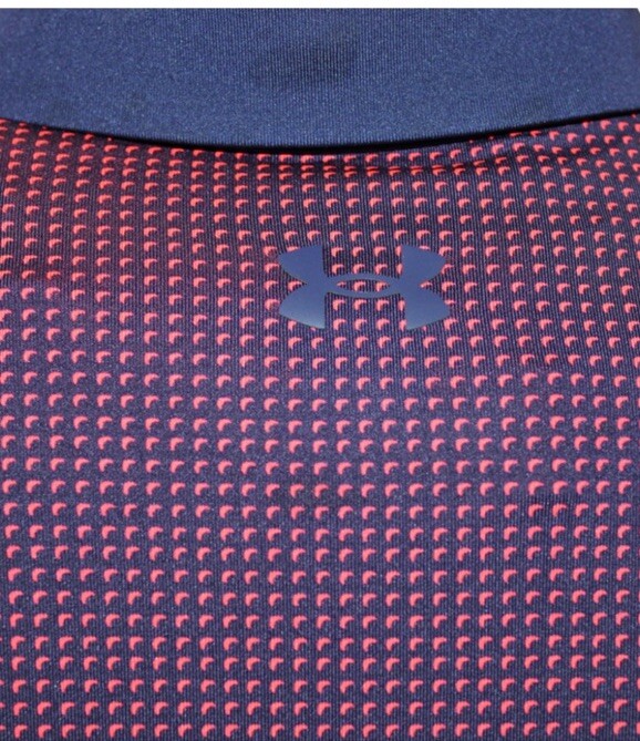$78 Under Armour Golf Men's T2 Half Moon Polo Shirt- Navy/Orange- Small-New Tag