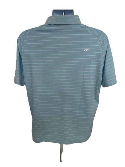 $99 Kjus Men’s Soren Golf Polo Striped Performance Shirt-Blue-Size: 50/Medium