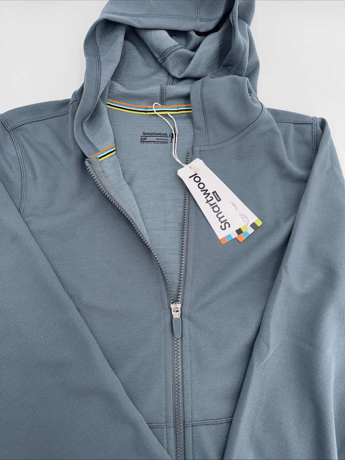 $130 Smartwool Men’s Hoodie Lightweight Uptempo Zip Sweater-Pewter Blue-Small