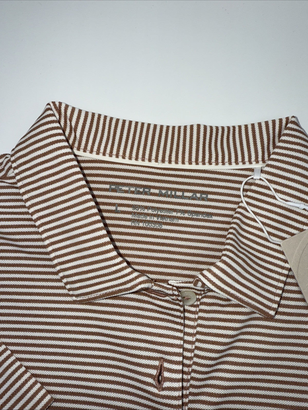 $110 Peter Millar Women's Sport Mesh Polo Shirt - Camel/Ivory - Large - New Tag