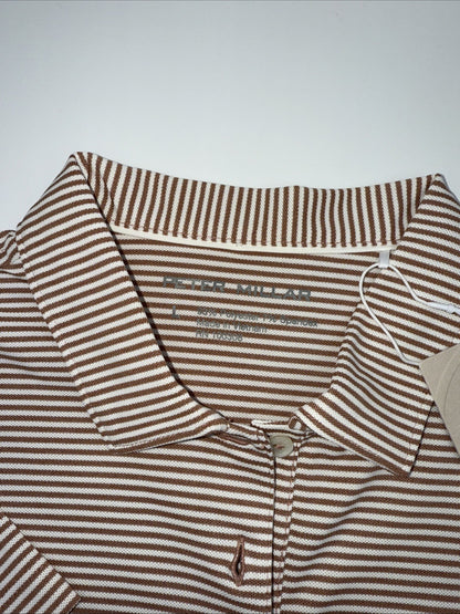 $110 Peter Millar Women's Sport Mesh Polo Shirt - Camel/Ivory - Large - New Tag