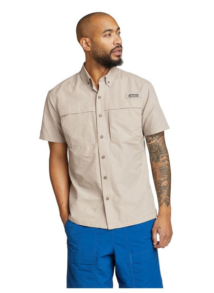 $60 Eddie Bauer Men's Ripstop Guide Short Sleeve Shirt-Light Gray-Medium-New