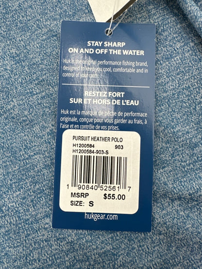 $55 Huk Men’s Pursuit Heather Polo Shirt - Set Sail Marine Blue- Small - New