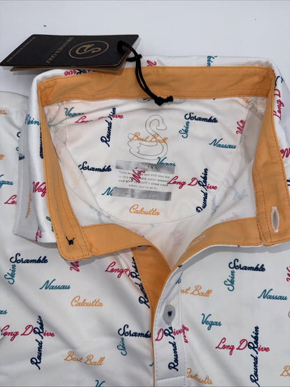 $65 Swannies Men’s Golf Barber Polo Shirt-White/Multi - Small - New Tags