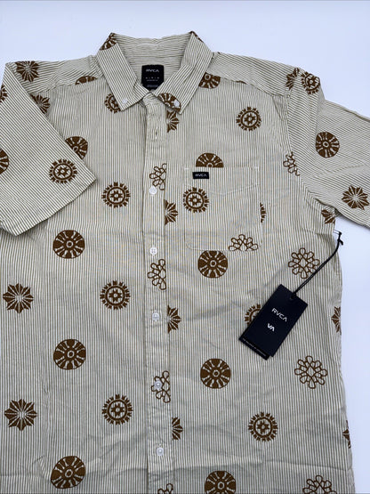 $66 RVCA Men's S/S Button Shirt ENDLESS SEERSUCKER - Gold - Medium - New W Tags