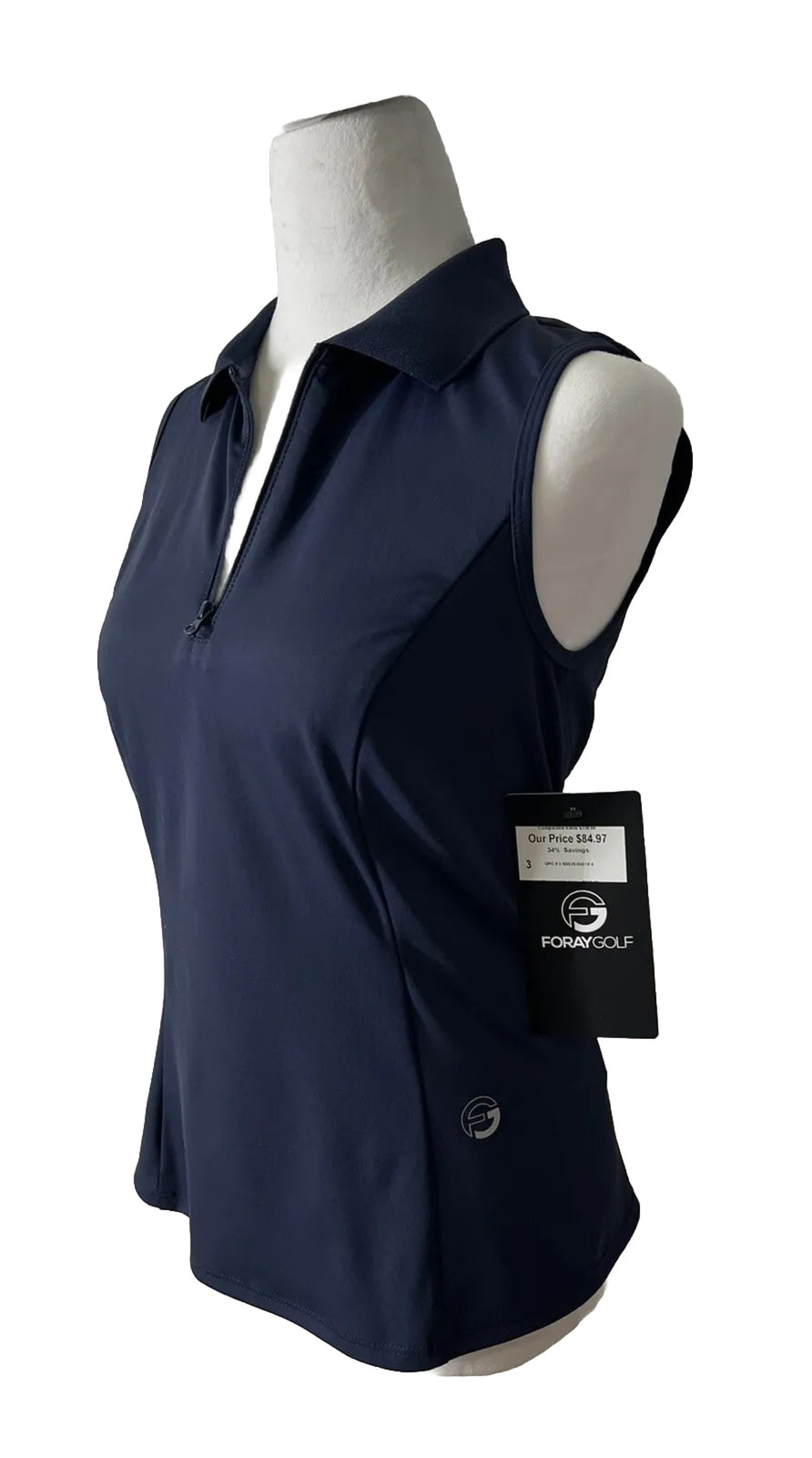 Foray Golf Women’s Zip front sleeveless Polo Shirt-Navy- Small-NEW Tag $130