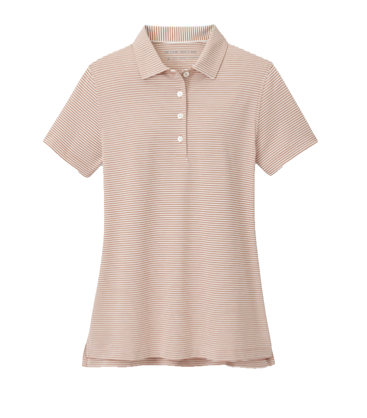 $110 Peter Millar Women's Sport Mesh Polo Shirt - Camel/Ivory - Large - New Tag