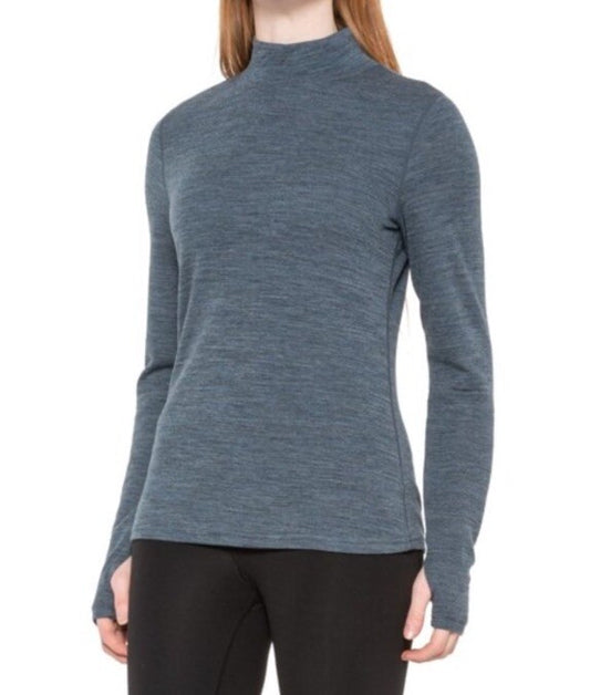 $95 Wicked Wool Women’s Merino Long Sleeve Mock Neck Pullover Top- Blue- Small