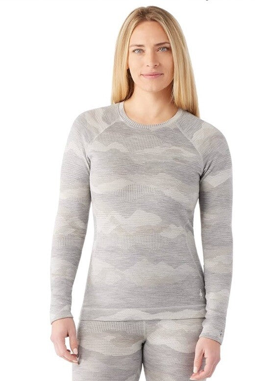 $110 Smartwool Women’s 250 Merino Wool Base Layer Crew Top-Gray Print-XSmall-New
