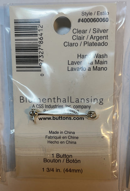 Lot Of 3 Cards La Mode Silver Rhinestones Button 44mm Buttons 400060060- 1 Count