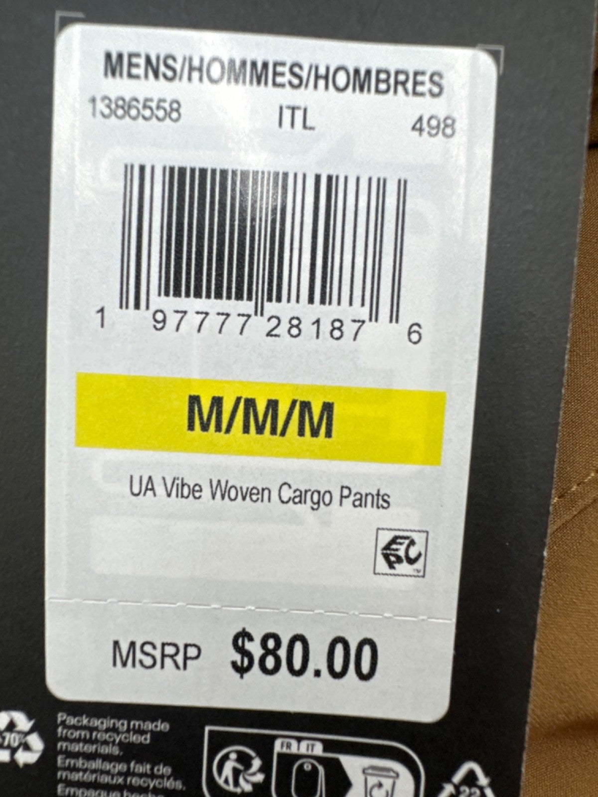 $80 Under Armour Men's Vibe Woven Cargo Pant Joggers - Brown - Small - New Tags