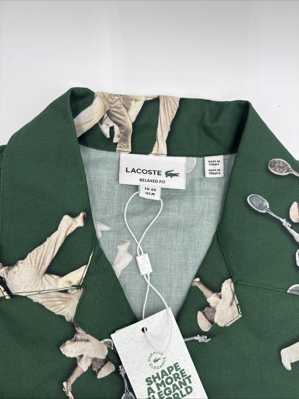 $140 Lacoste Men's S/Sleeve Rene Retro Graphic Print Camp Shirt-Green-Medium