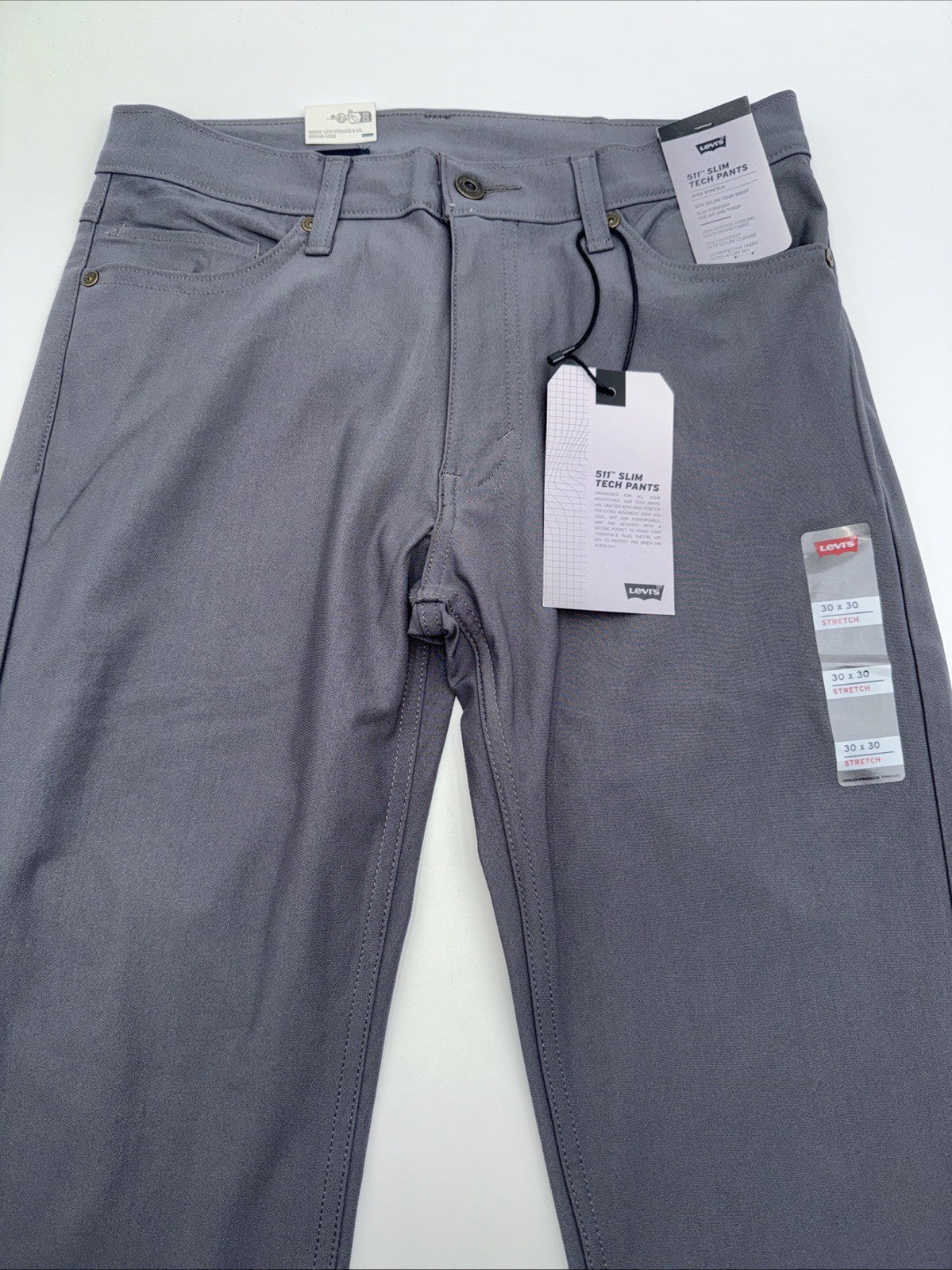 $70 Levi's Men's 511 Slim Tech Pants Stretch A92130010- Grey- 30W 30L - New Tag