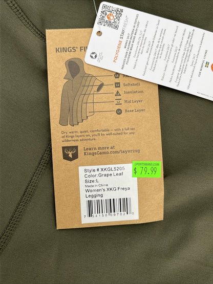 $80 King's Women’s High Waist Freya Leggings Stretch-Leaf Olive-Large-New Tags