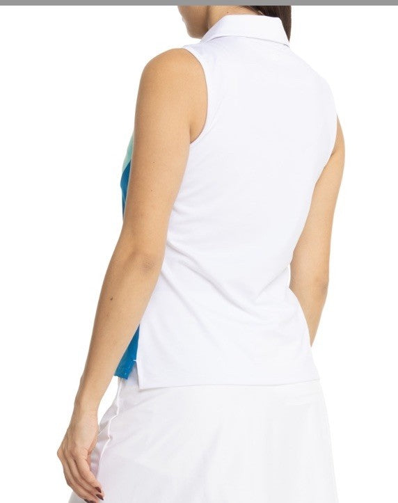 $110 G/Fore Tech Stretch Jersey Golf Sleeveless Polo -white/Blue- Small- New Tag