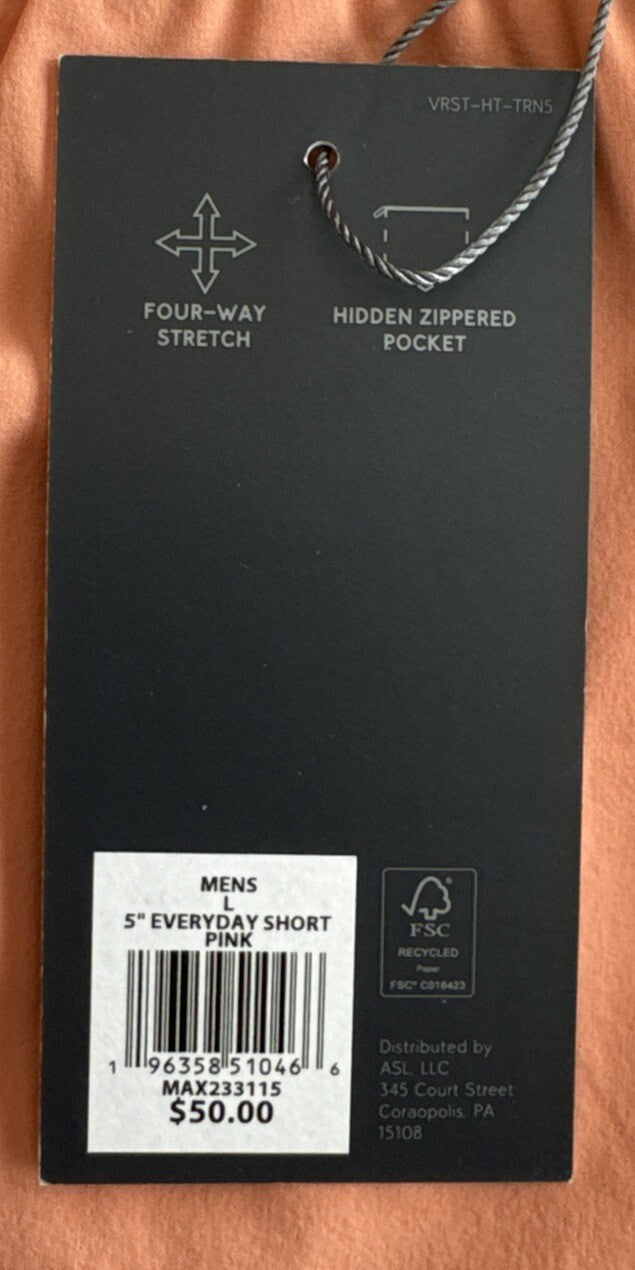 VRST Men’s 5” Everyday Shorts - Pink-Large- MSRP $50