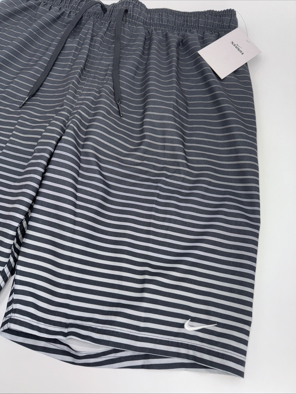 $58 Men's Nike Stripe 9" Swim Trunks- Black/Grey- Small- New with Tag