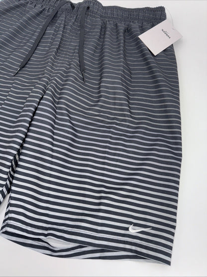 $58 Men's Nike Stripe 9" Swim Trunks- Black/Grey- Small- New with Tag