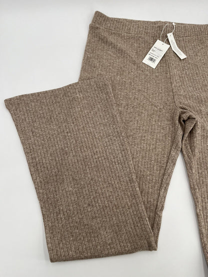 Vince Women’s Rib Knit Flare Pants Pull On Elastic Waist-Beige- XLarge-New $195