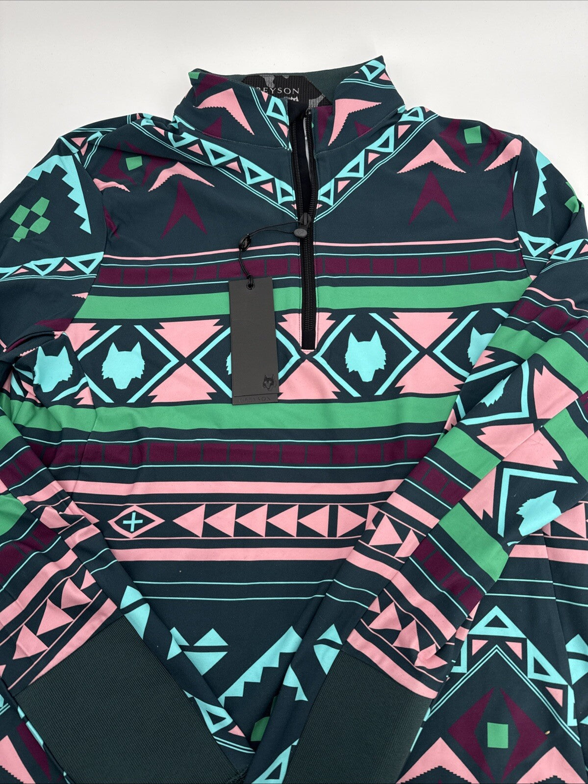 $200 Greyson Golf Pullover Sequoia Ghostwolf Print 1/4 Zip-Multicolor-Medium NWT