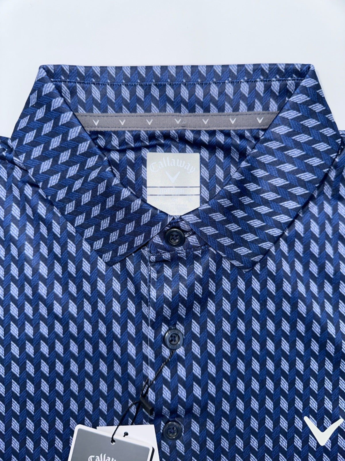 $80 Callaway Men's Textured Chevron Geo Polo Shirt-Navy- Medium - New With Tags