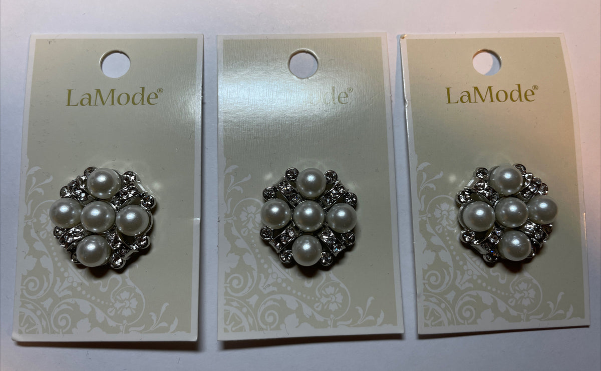 Lot Of 3 Cards La Mode Pearl rhinestones 27mm Buttons 400060072 Rounded 1 Count