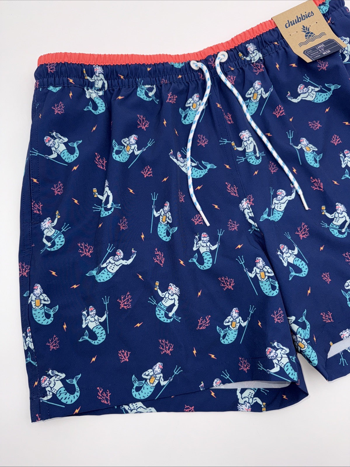 $70 Chubbies The Triton Of Sea 5.5" Inseam Swim Trunks- Blue -Large -New Tag