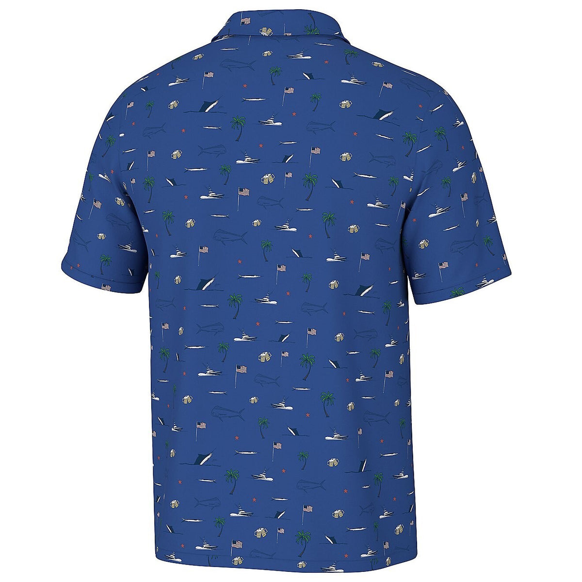 $55 Huk Men's Pursuit Beach Freedom Print Polo - Blue - Medium - New With Tags