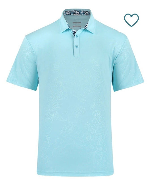 $65 Swannies Men’s Golf Ehrman Polo Shirt-Aqua Floral - Small - New With Tags