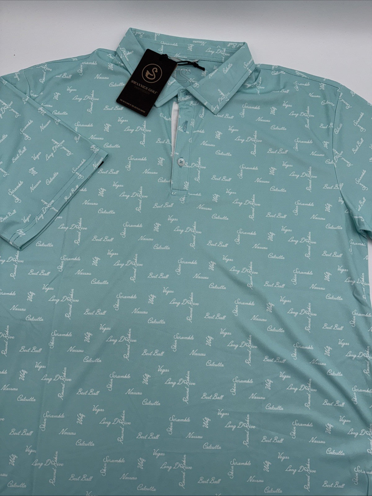 $65 Swannies Men’s Golf Barber Polo Shirt-Aqua/White- Medium - New With Tags