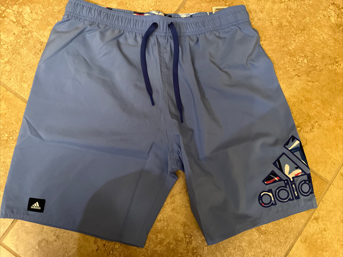 Adidas Swim Trunks Mens Floral Logo 9" Inseam Lined - Blue Fusion- Small - New