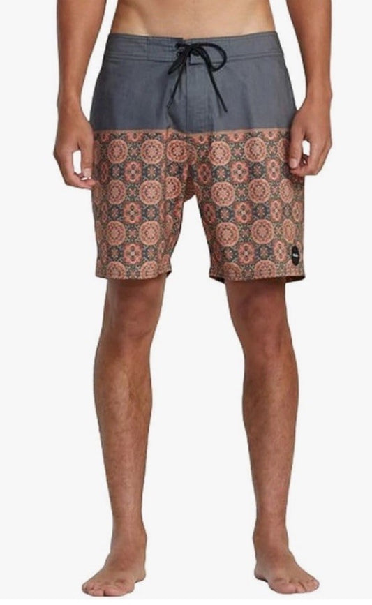 $60 RVCA Men's County Trunk Mid Length 18" - Burnt Orange/Gray - 31W- New Tags
