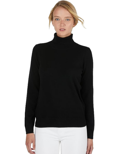 $295 Amicale Cashmere Women's Turtleneck Sweater - Black - Medium -New With Tag